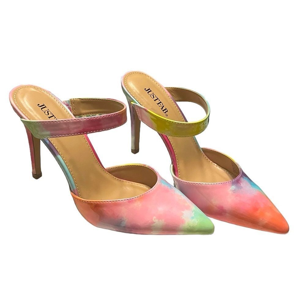 JustFab Pointed Toe Rainbow Colored Heels